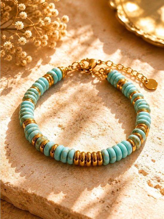 Anthropologie Jewelry - Turquoise and Gold Beaded Bracelet